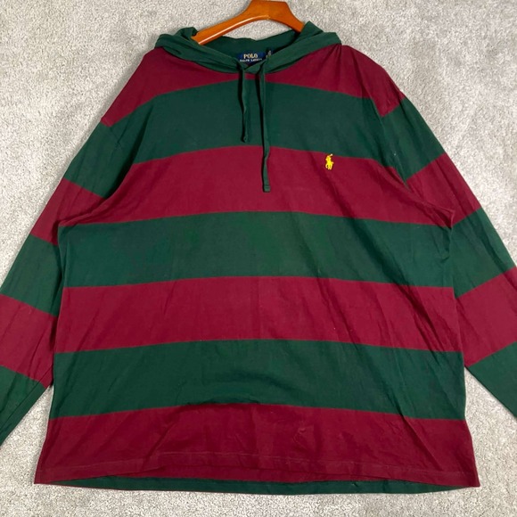 Polo Ralph Lauren Other - Polo Ralph Lauren Hoodie Mens 3XB Green Red Striped Long Sleeve Cotton Big Tall